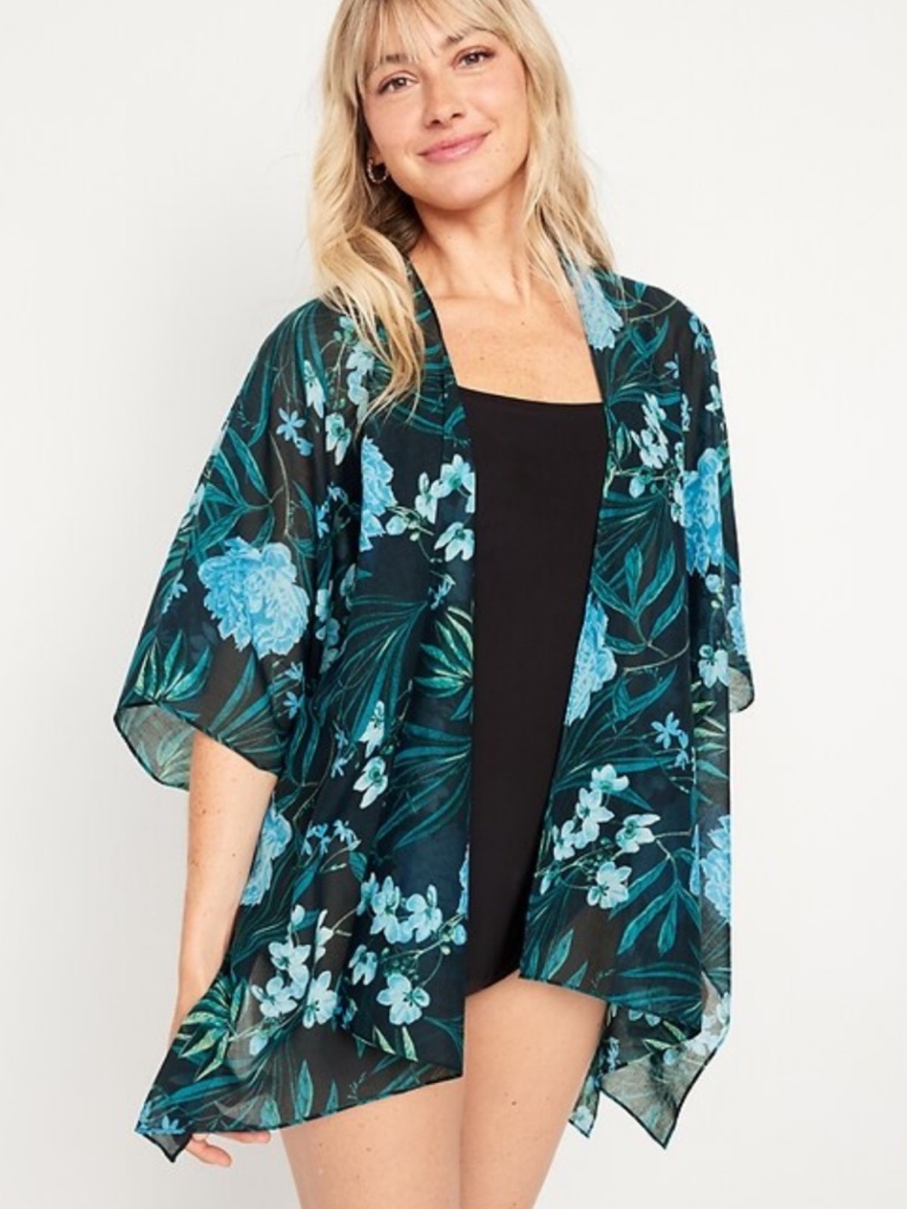 Old Navy Resort Vacation Beach Sheer Tropical Floral Blue Swimsuit Cover Up OS